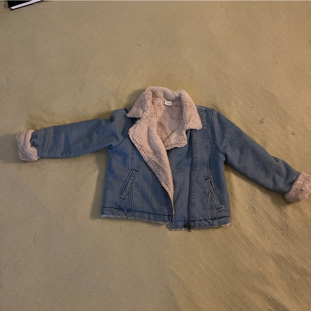 Crazy 8s shearling lined denim moto jacket. Size 7-8